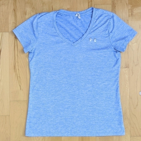 Under Armour sport t-shirt heathered blue v neck Small Medium @B5 - Picture 4 of 5